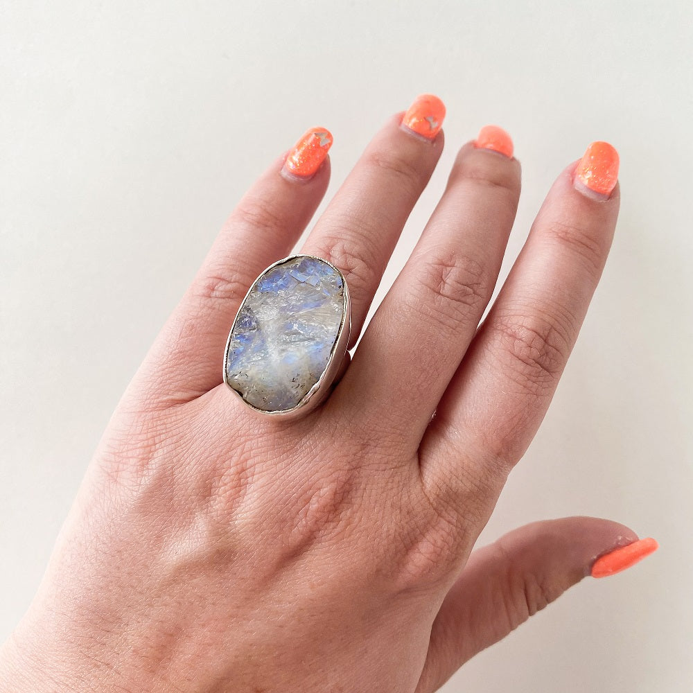 Rough Moonstone Ring - Oval Size 5