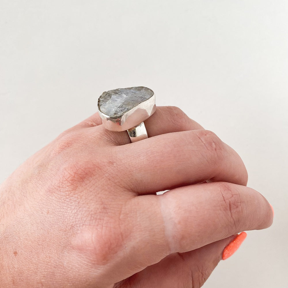 Rough Moonstone Ring - Freeform Size 6
