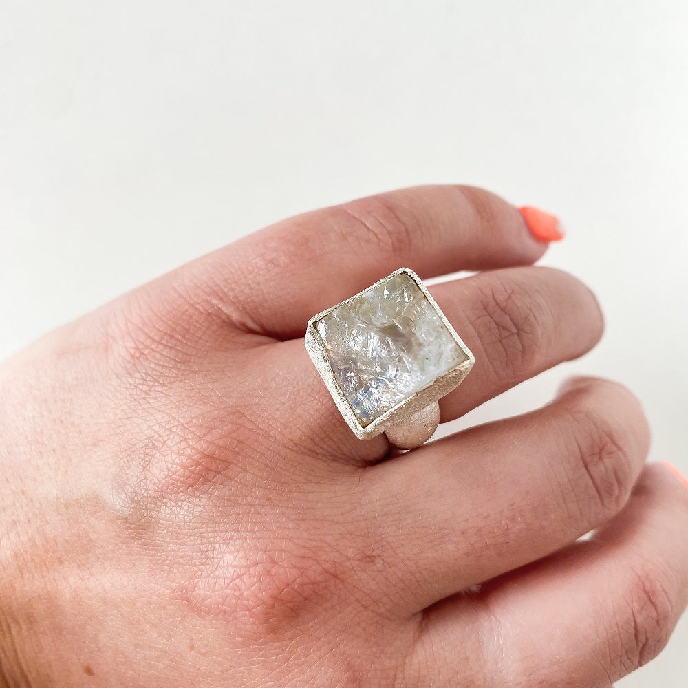 Rough Moonstone Ring - Square Size 6