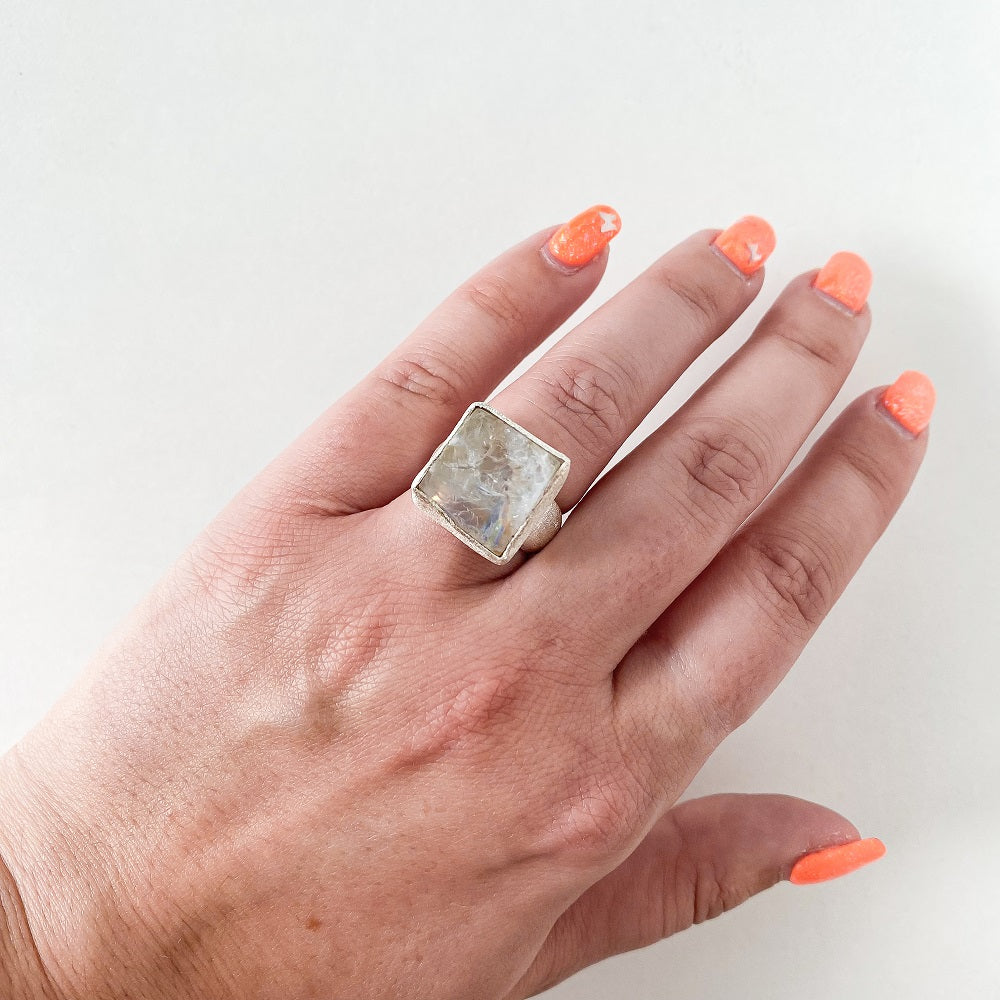 Rough Moonstone Ring - Square Size 6