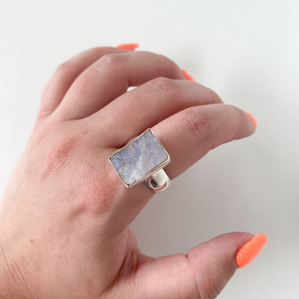 Rough Moonstone Ring - Square Size 9