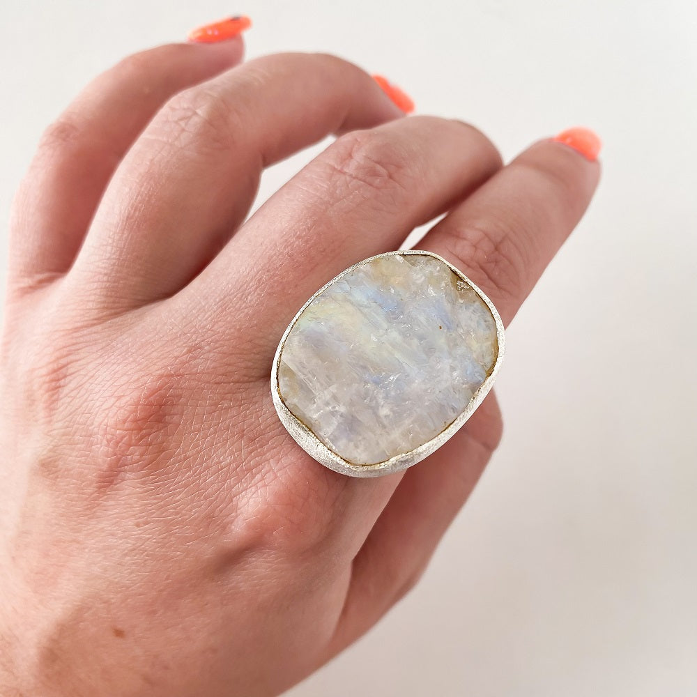 Rough Moonstone Ring - Oval Size 10